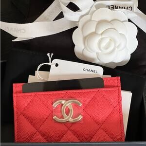 Chanel Red Caviar Classic Flat Card Holder Fall 2022 NWT with box